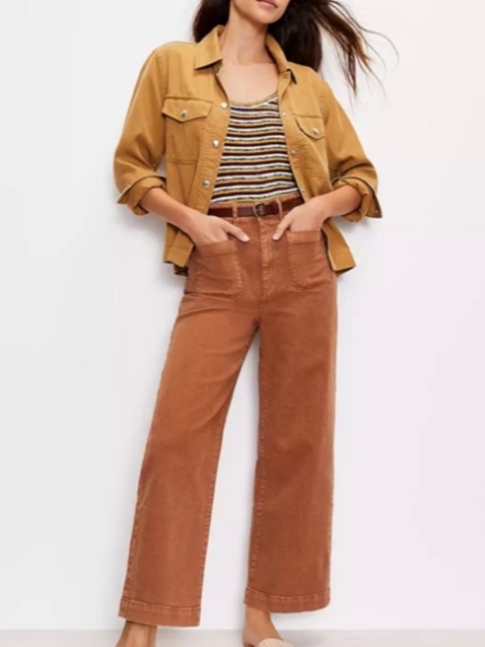 LOFT Wide-Leg High-Rise Jeans in Orange Size 14/32